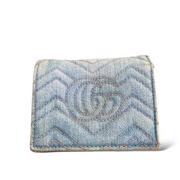 FULL INCLUSION! RARE Gucci Pearly GG Marmont Matelasse Denim Wallet with Chain. - Picture 3 of 16